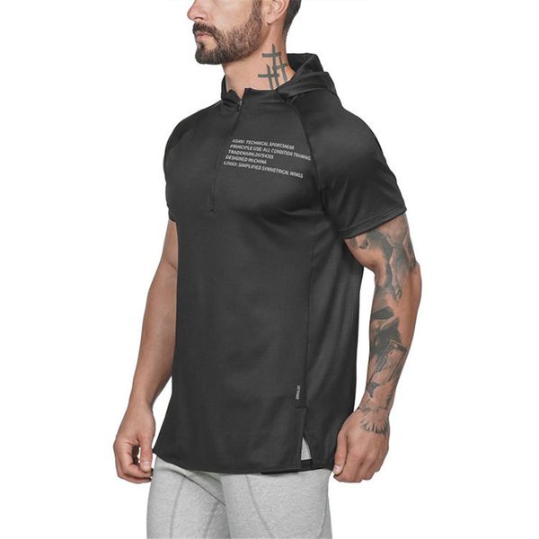 

2019 men running hoodies sweatshirt sportswear jackets gym hoodies sports short sleeve men's slim fitness hooded jackets, Black;red