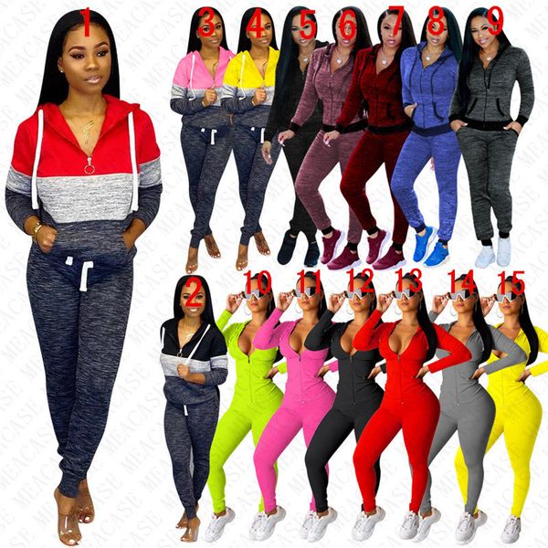 

fashion women jackets two pieces outfits hooded zipper tracksuit coat + pants leggings suit autumn fashion sportswear clothes sets d8409, White