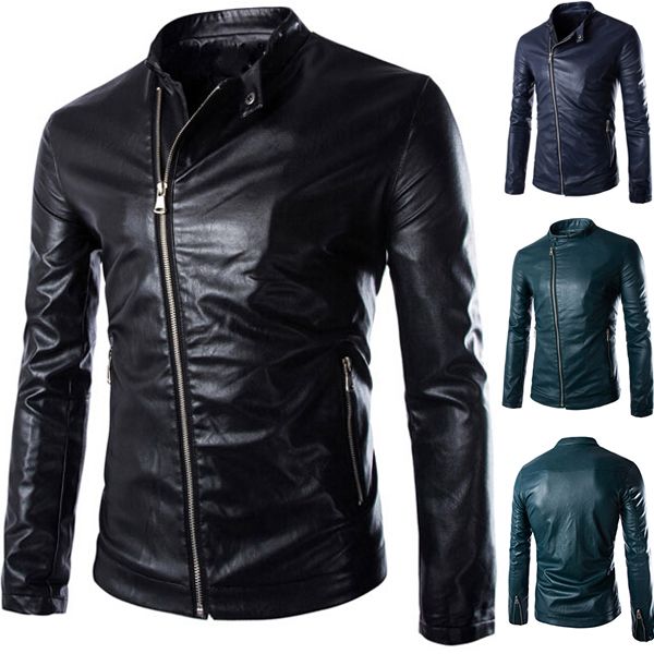 

2015 fashion autumn&winter leather jacket men pu coat motorcycle slim jacket, Black
