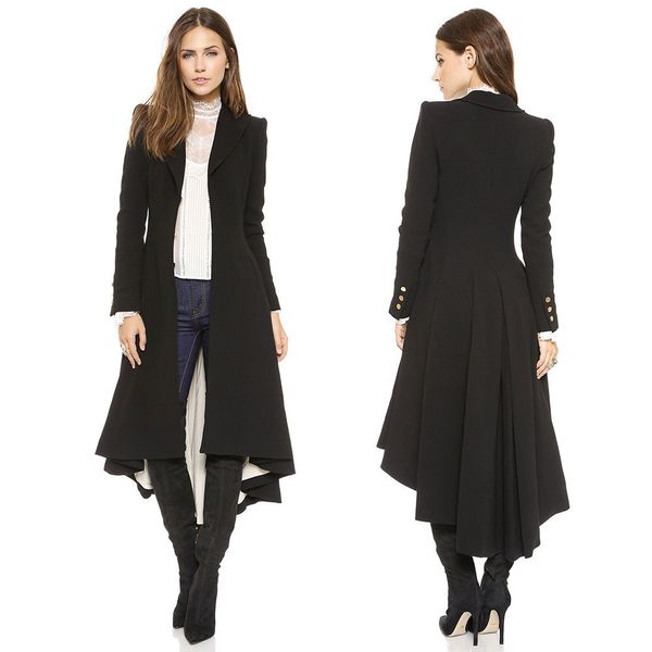 

vintage women lady steampunk swallow tail goth long trench coat jacket blazer, Tan;black