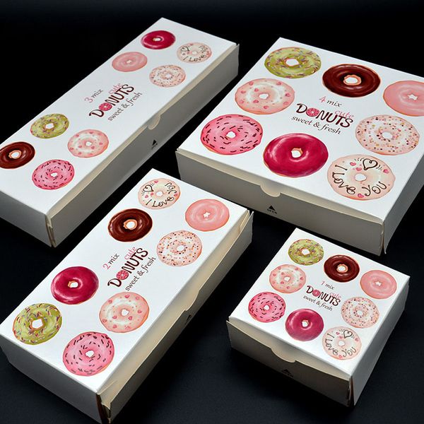 4 размера белый картонный донут коробка бумаги пончик упаковка коробка выпечки печенье упаковочная коробка оптом