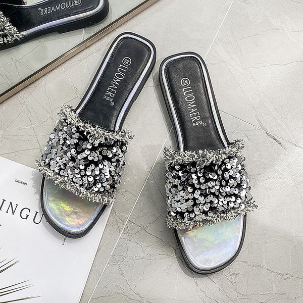 

female shoes womens slippers outdoor summer woman slides 2020 flat beach soft rome fabric rubber fashion, Black