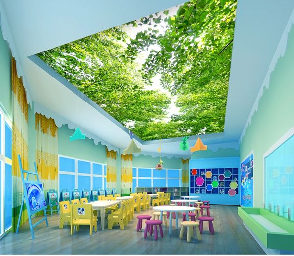 murale all'ombra dei soffitti degli alberi foresta verde 3d murales soffitto wallpaper