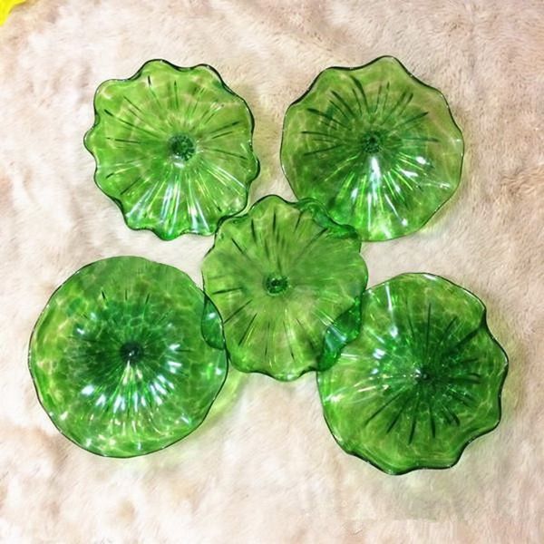 

green colored l lobby gallary hand blown glass hanging plates wall art home decoration chihuly wall light