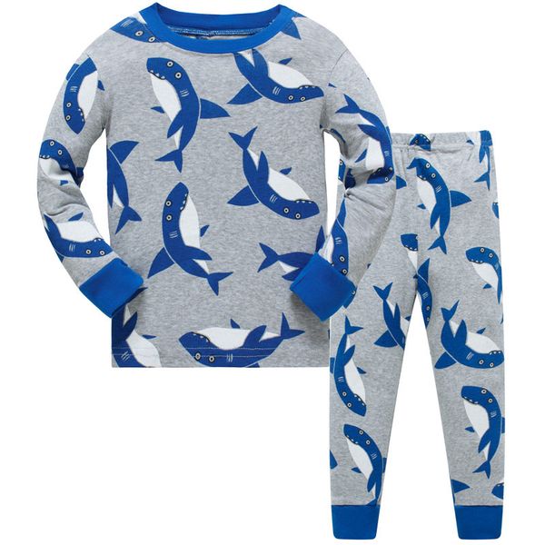 

Long Sleeve Pajamas Sets For Children Cotton Printed With Sharks Or Animal Kids Sleepwear Toddler Kids Clothes Suit 3T-8T
