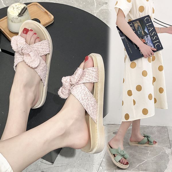 

low shoes for girls house slippers platform butterfly-knot slipers women luxury slides flock med soft lady 2020 designer flat, Black