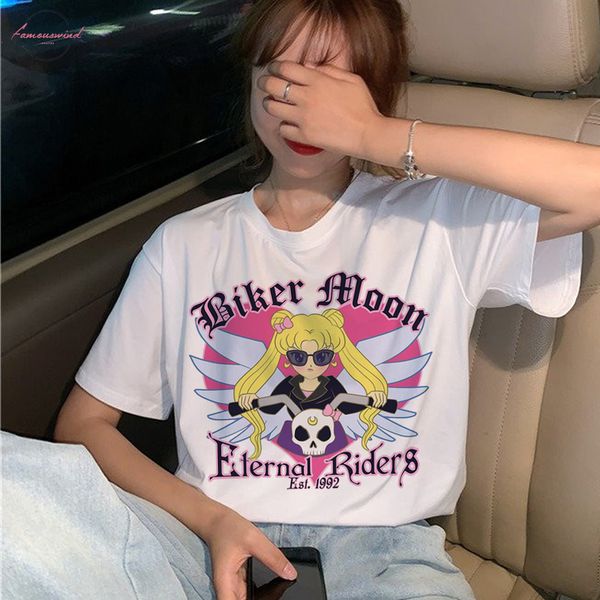 

kawaii sailor moon t shirt women harajuku ullzang fashion cartoon cat t shirt 90s aesthetic tshirt style tees female, White