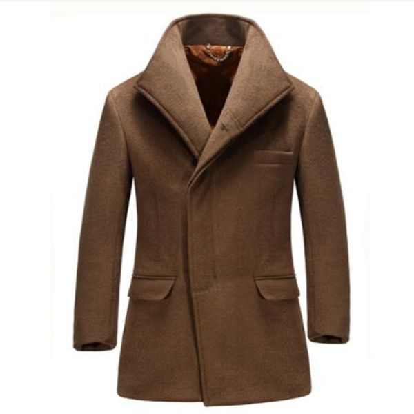 

brand designer 2017 winter wool trench coat men business turn down collar slim fit coats outerwear man woolen overcoat, Black