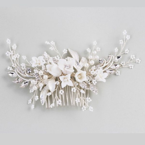 

npason stunning floral headpiece bridal silver hair comb piece pearls women prom hair jewelry wedding accessories