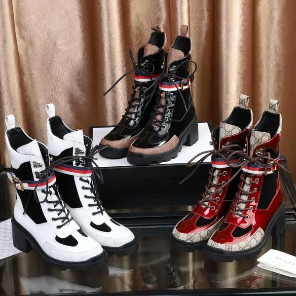 

2020 new fashion luxury lady thick heel boots casual fashion wild women short boots lace up thick heel buckle martin boots high 6cm, Black