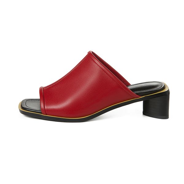 

red chinese summer slippers block heel womens slippers, Black
