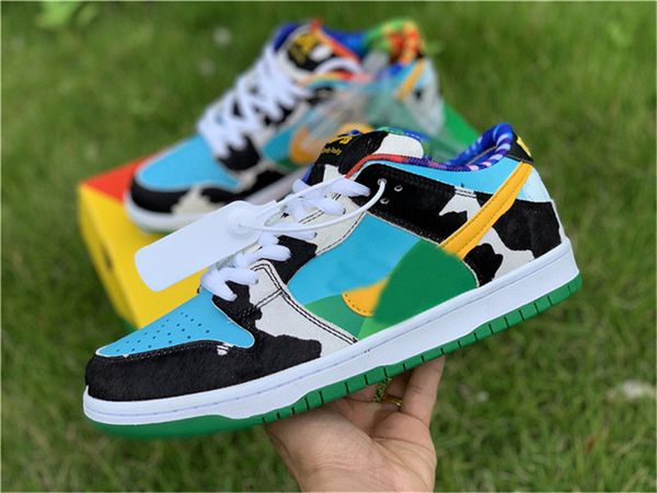 

новые аутентичные бен х sb dunk low коренастый dunky jerrys ff упаковка mens белая лагуна pulse-black-gold университет кроссовки кроссовки