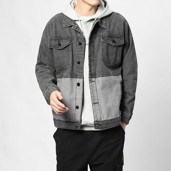 

2020 new denim jacket men vintage patchwork color jeans coat men single breasted spring autumn japanese streetwear coat male, Black;brown