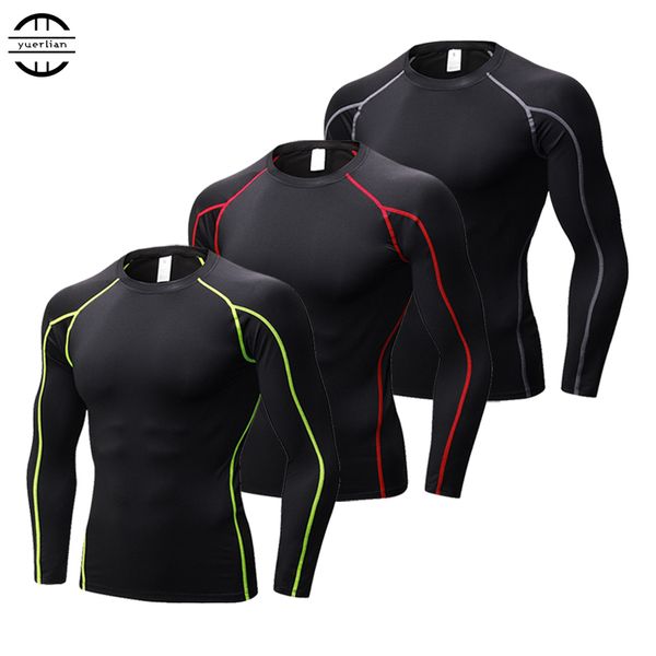 

new quick dry compression shirts fitness tights running t -shirts gym sportswear basketball men's shirt bodybuilding rashgard, Black;blue