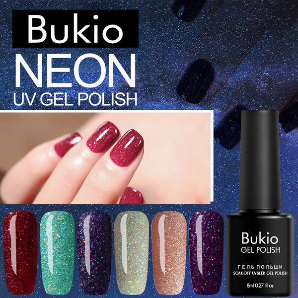 

bukio 8ml colors bling neon uv gel nail polish set semi permanent soak off hybrid gel varnish need base coat paint, Red;pink