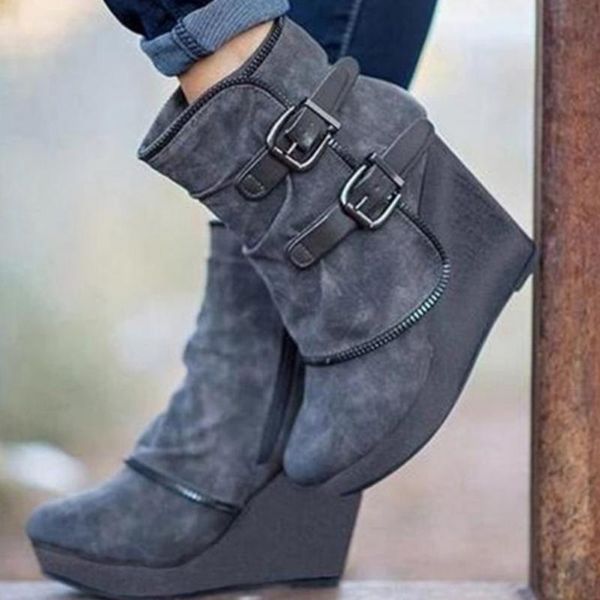 

wedge heel pointed toe booties winter women solid ankle boots footwear platform high heels wedges shoes woman bota feminina, Black