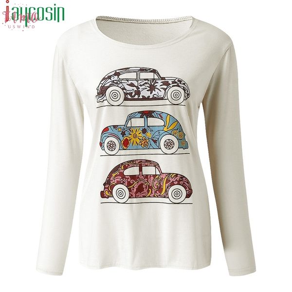 

t shirt long sleeved women sports and leisure cartoon print loose plus size tshirt o neck daily ladies running femme tee, White