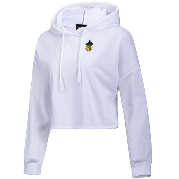 

fashion-femininas spring autumn long sleeve pullover womens cropped hoodie pineapple appliques sweatshirt, Black