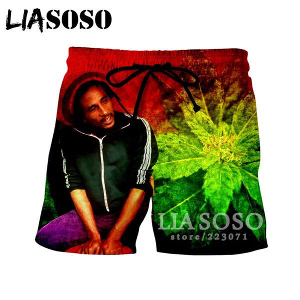 

liasoso summer new men women fashion shorts 3d print singer bob marley beach fitness shorts casual loose a188-08, White;black