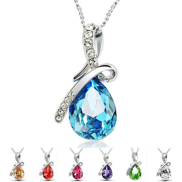 

luxury tear of angel crystal pendant necklaces for women water drop drip silver chains designer 2019 fashion jewelry in bulk a0120