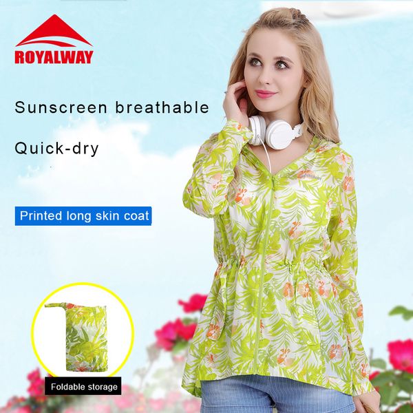 

royalway spring and summer women's new long print skin clothing of candy color sunscreen light breathable windbreaker #rfil2132, Gray;blue