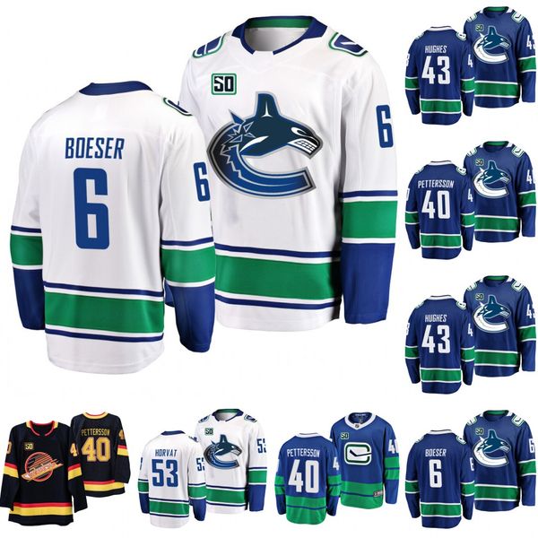 

Vancouver Canucks 50th Seasons Jersey 43 Quinn Hughes 40 Elias Pettersson 53 Bo Horvat 23 Alexander Edler Roussel Jerseys