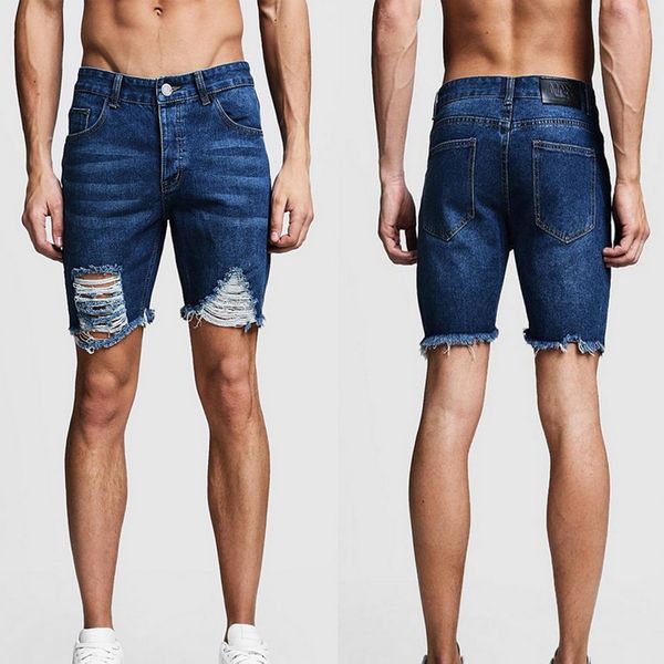 

men's ripped distressed straight fit denim shorts, Blue