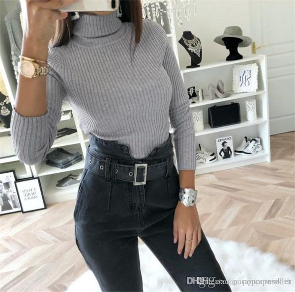 

womens turtleneck rompers spring autumn designer long sleeve skinny slim sweater fashion casual womens rompers, Black;white