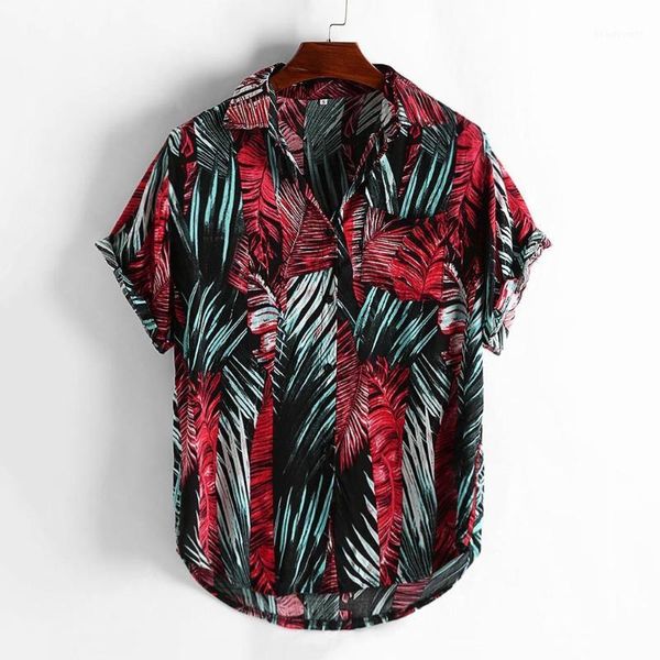 

floral shirt men casual printed button down short sleeve shirt hawaiian blouse playeras de hombre male clothing ropa1, White;black