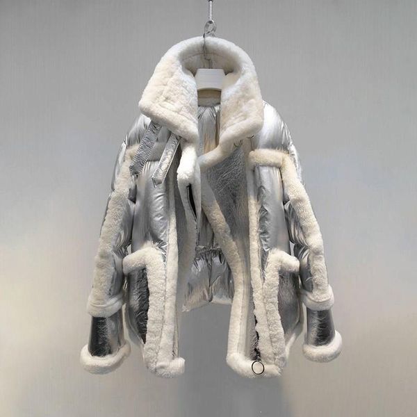 

2019 winter lapel collar long sleeve silver coat women double -faced fur vintage warm coat, Black