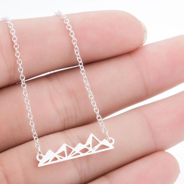

pendant necklaces minimalist snowy mountain necklace hiking outdoor range colorado stainless steel jewelry climbing gifts, Silver