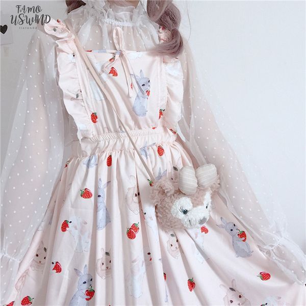 

womens dresses chic lady kawaii ulzzang strawberry rabbit cute strap dress female ins vintage harajuku dress for women casual, Black;gray