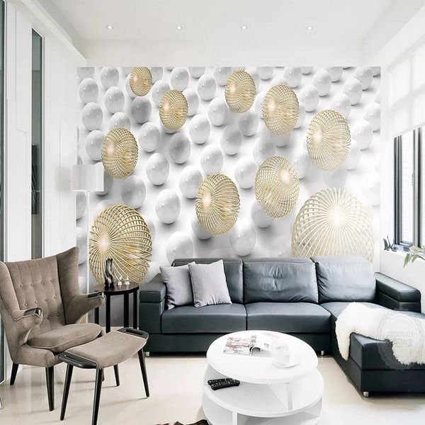 

custom large mural 3d wallpaper modern creative 3d expansion space metal sphere living room tv back wall decor deep 5d embossed
