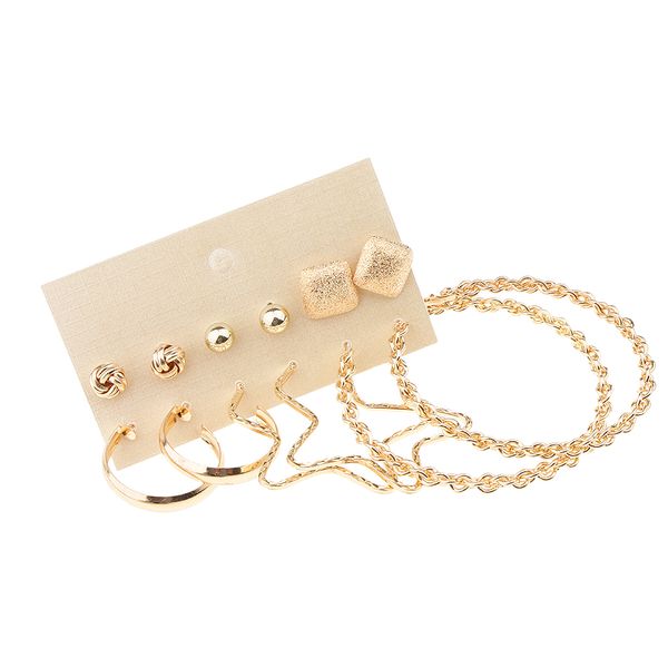 

6 pairs knot matte ball stud loop rings large earring stud set chic jewelry, Golden