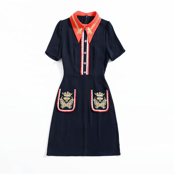 

2019 pring hort leeve lapel neck bee print lady embroidery knee length dre luxury runway dre e m11h861916