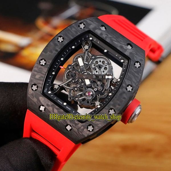 

limited edition rm 055 ntpt carbon fiber case skeleton dial japan miyota automatic rm055 mens watch rubber designer sport luxury watches, Slivery;brown