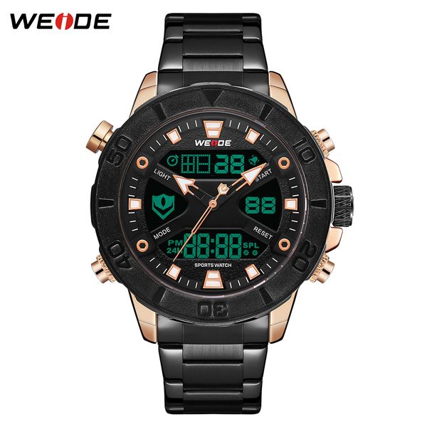 

weide quartz lcd digital movement stainless steel strap chronograph calendar men wristwatch relogio masculino, Slivery;brown