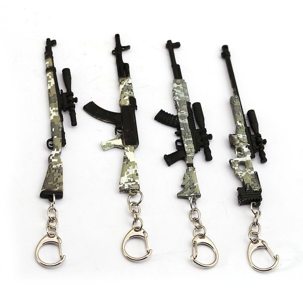 

2019 game gun model 98k awm camouflage keychain 12cm pubg key chain portachiavi porte clef men jewelry souveni, Silver