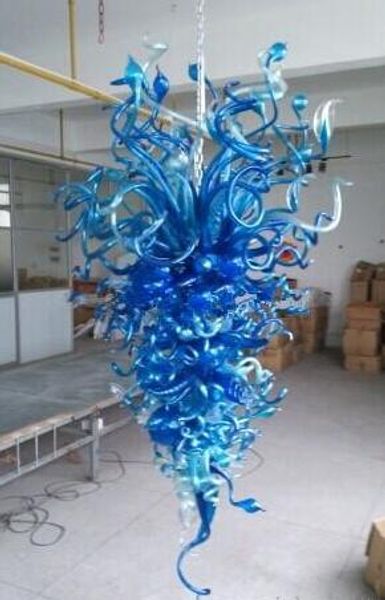 Lâmpadas Fashion Blue Candeliers China Preço de fábrica Mão de vidro soprado Longo lustre lâmpada para escritório em casa