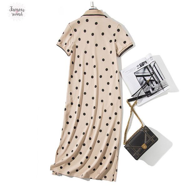 

polo платье женщины dot печати плюс размер свободный хлопок макси платья карманный с коротким рукавом черная рубашка абрикос длинное платье, Black;gray