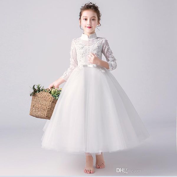 

fashion lace flower girl dresses 2019 soft tulle o-neck kids evening gowns ball gown girl prom dresses pageant dresses, White;blue