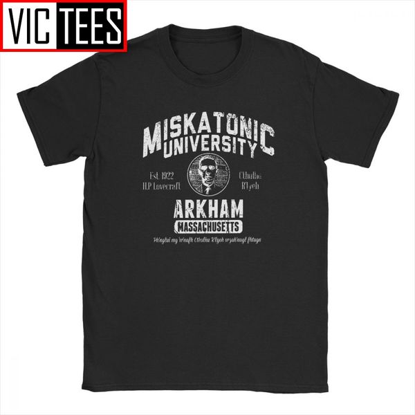 

men's tshirt miskatonic university arkham vintage cotton call of cthulhu lovecraft necronomicon cthulu t shirt camisas hombre, White;black