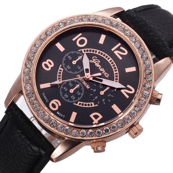 

fashion crystal geneva watches women stainless steel bracelet watch ladies quartz dress watches clock, Slivery;brown