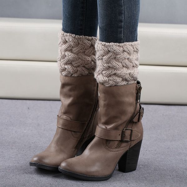 

women short section thick acrylic knitted boot cuffs christmas socks cover winter sport hiking running socks*, Black