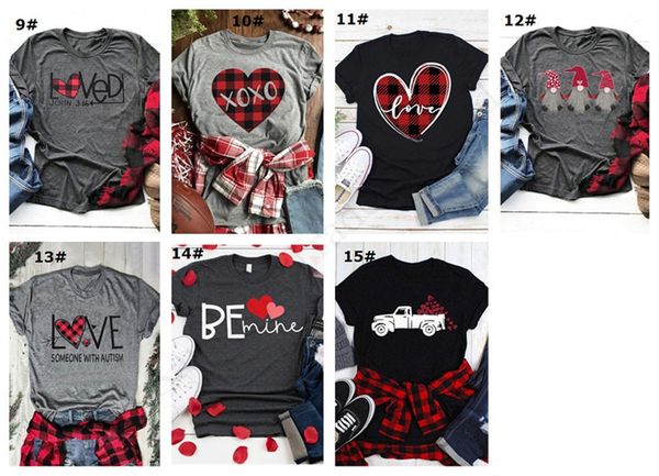 

2020 valentine's day women cloth t shirt love heart plaid blouse short sleeve pullover base tee panel raglan shirt sport causal e1904, White