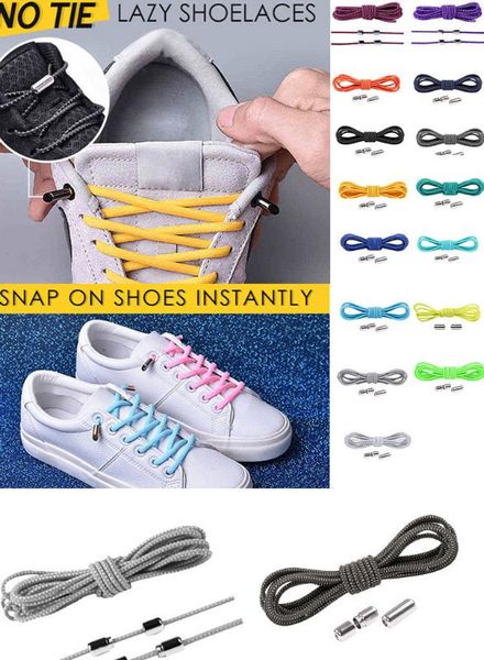 

1 pair no tie lazy shoelaces bandage different styles metal connect flexible casual fashion comfortable soft daily durability, Black