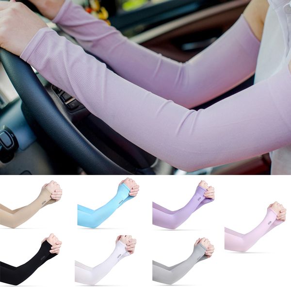 

1 pair men women arm sleeves summer sun uv protection ice cool cycling running fishing climbing driving arm cover warmers, Silver
