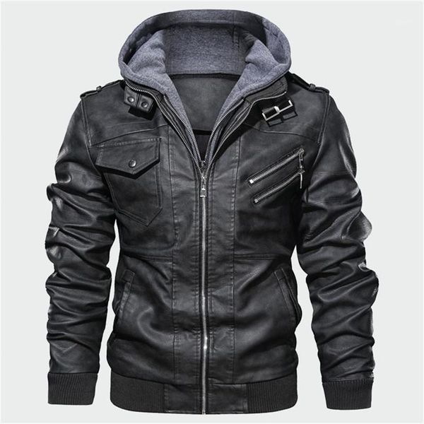 

jacket pu thick winter mens jackets long sleeve hooded zipper mens coats casual male warm motorcycle, Black