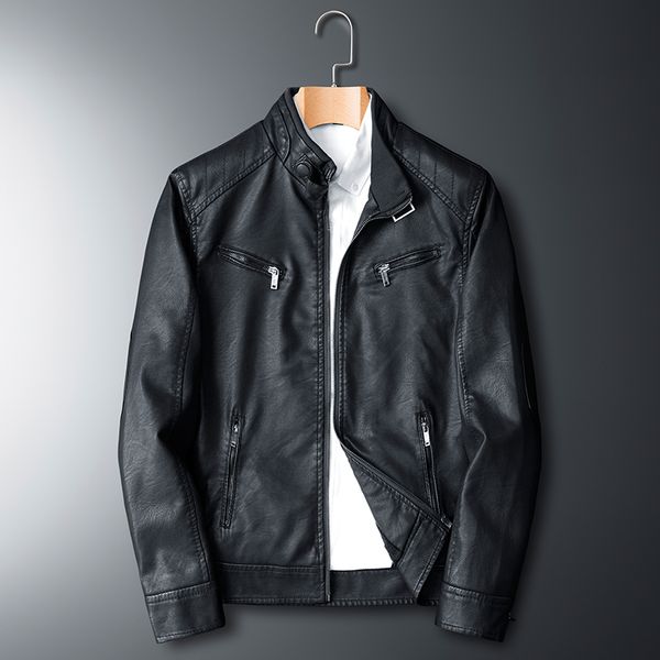

leather men's slim korean version of the handsome spring and autumn casual youth motorcycle jacket coat tide, Black