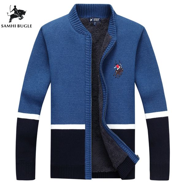 

sweater men winter warm thick velvet sweatercoat zipper casual cardigan embroidery mens sweaters for 2019, White;black